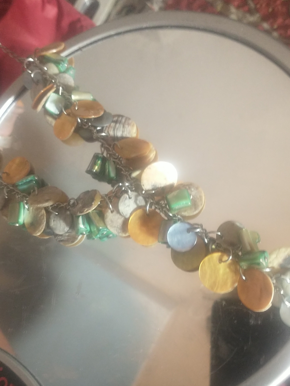Green and Gold Disc Charm Necklace - Women Jewelry